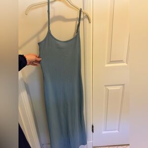 Blue ribbed spaghetti strap maxi dress